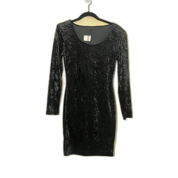 VTG YK2 Black Crushed Velvet Body Con Dress Goth Whimsigoth Witch Medium - Picture 1 of 7